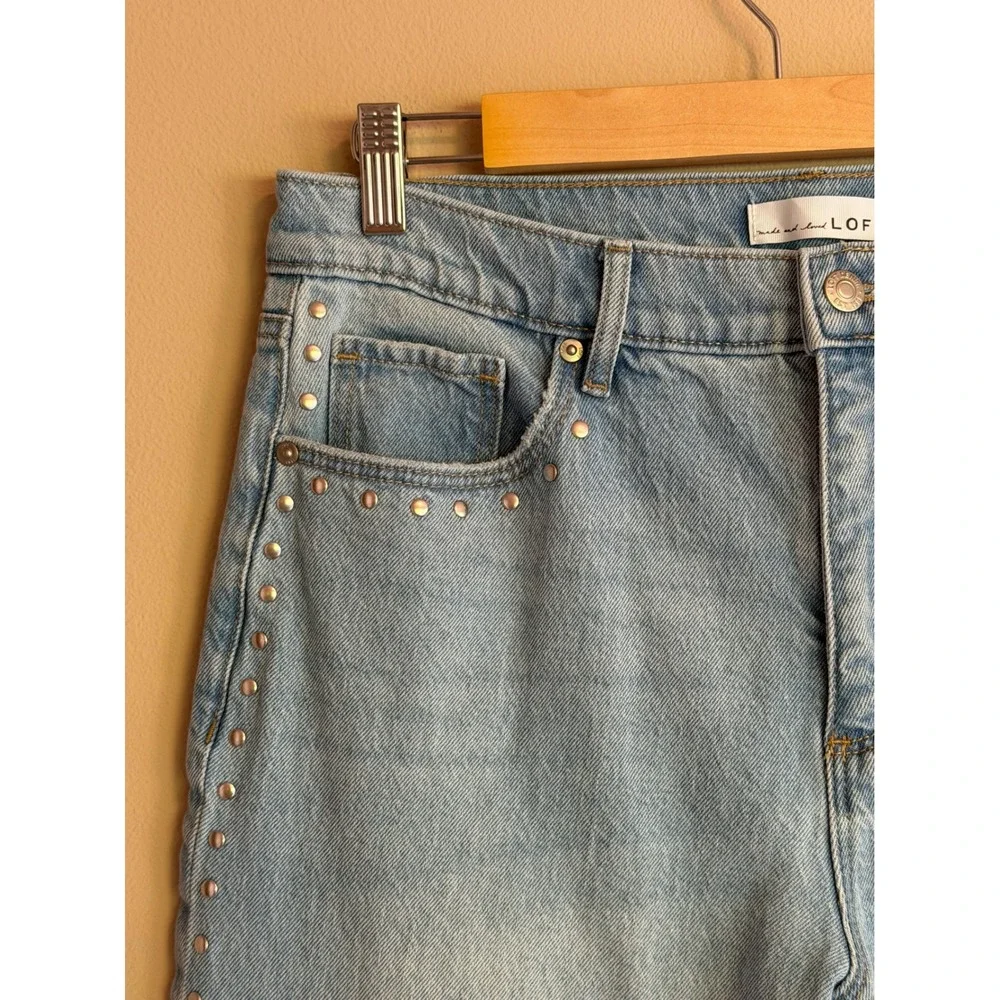 Studded Wide Leg Jeans Light Wash High Rise Denim Size 29/8